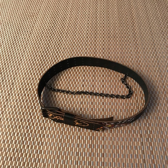 Vintage Ed Hardy Y2K Black Leather Tiger Chain Belt XS/SEd Hardy - Picture 6 of 8